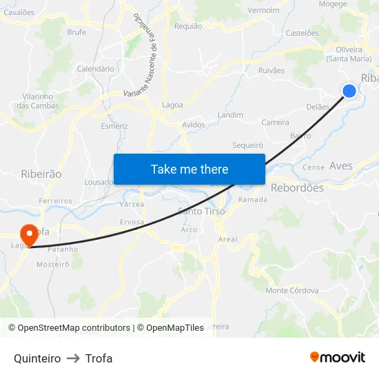 Quinteiro to Trofa map