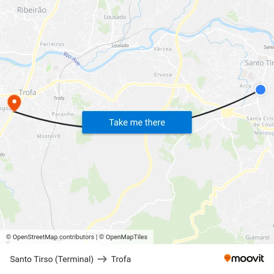 Santo Tirso (Terminal) to Trofa map