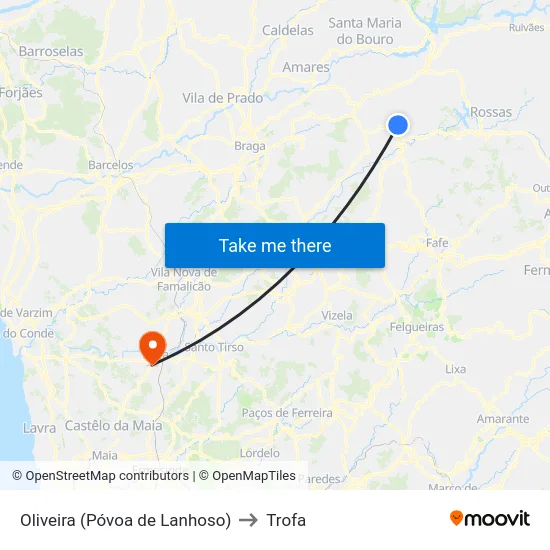 Oliveira (Póvoa de Lanhoso) to Trofa map