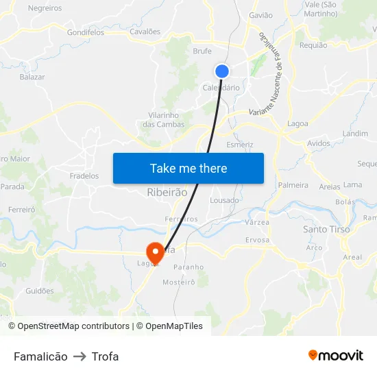 Famalicão to Trofa map