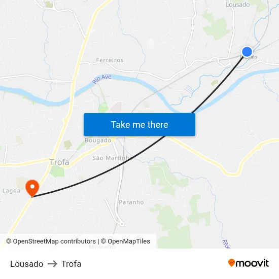 Lousado to Trofa map