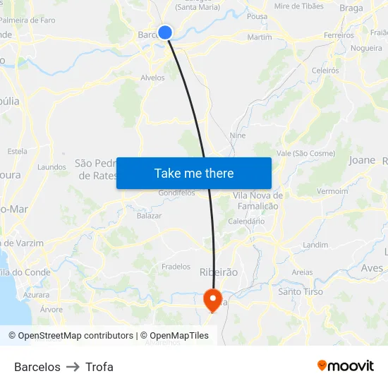 Barcelos to Trofa map