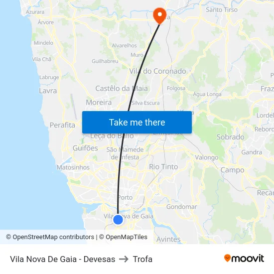 Vila Nova De Gaia - Devesas to Trofa map