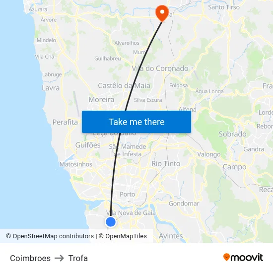 Coimbroes to Trofa map