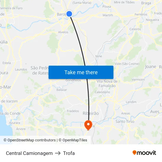 Central Camionagem to Trofa map