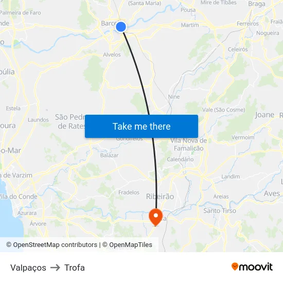 Valpaços to Trofa map