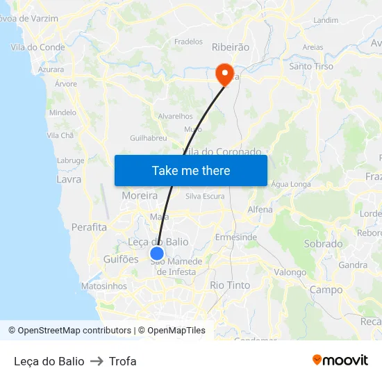 Leça do Balio to Trofa map