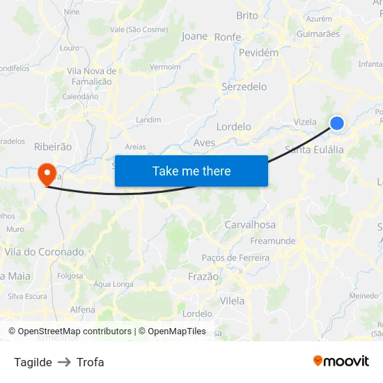 Tagilde to Trofa map