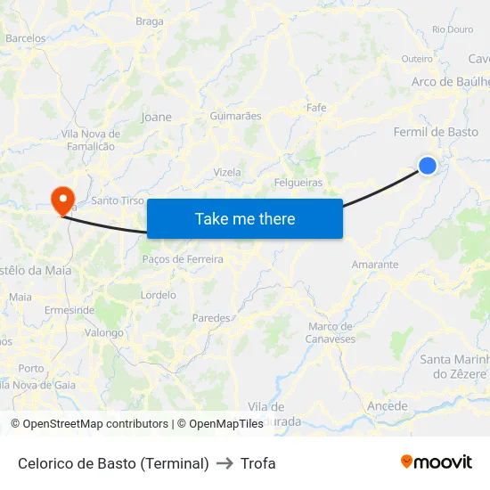 Celorico de Basto (Terminal) to Trofa map