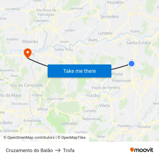 Cruzamento do Balão to Trofa map