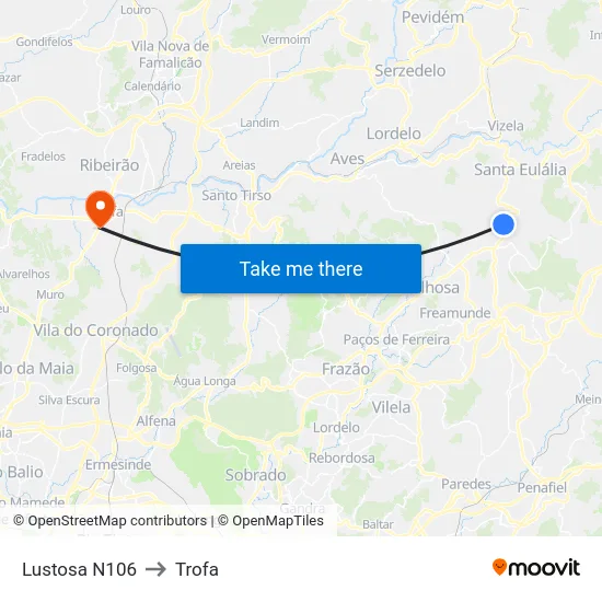 Lustosa N106 to Trofa map