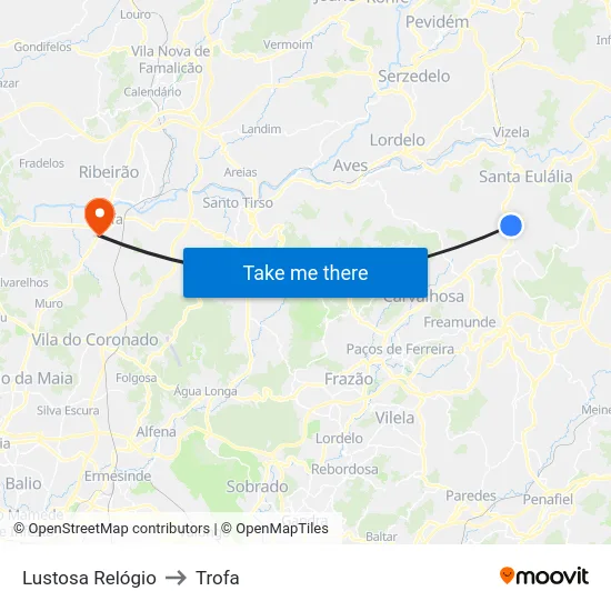 Lustosa Relógio to Trofa map
