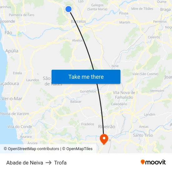 Abade de Neiva to Trofa map