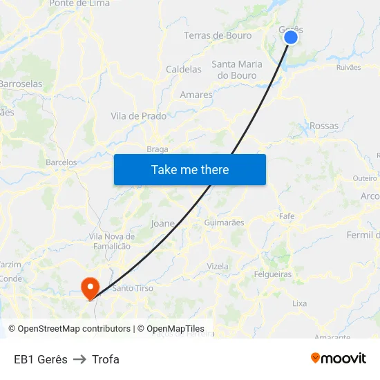 EB1 Gerês to Trofa map
