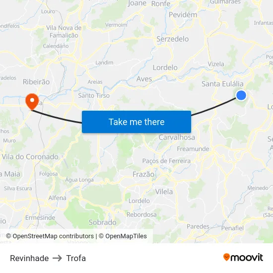 Revinhade to Trofa map