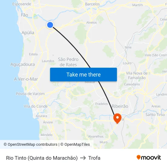 Rio Tinto (Quinta do Marachão) to Trofa map