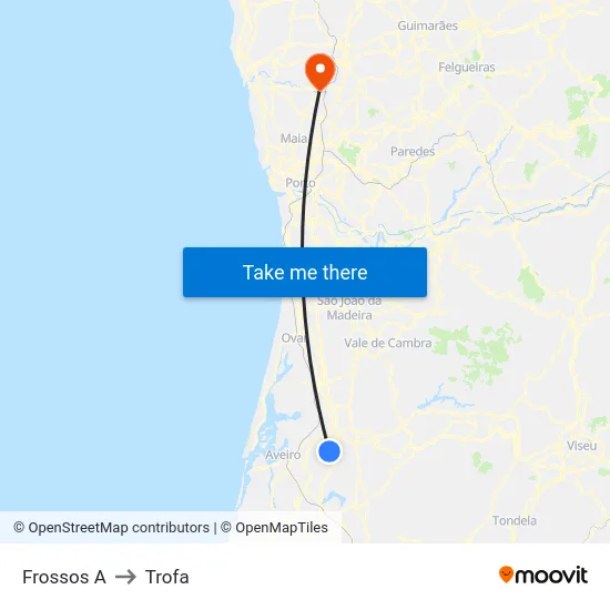 Frossos A to Trofa map