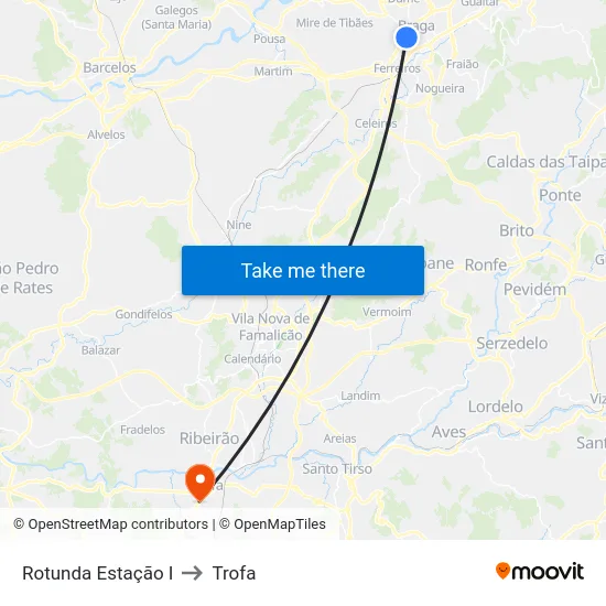 Rotunda Estação I to Trofa map