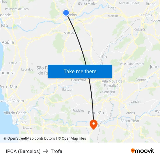 IPCA (Barcelos) to Trofa map