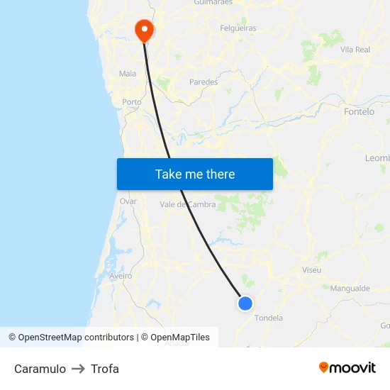 Caramulo to Trofa map