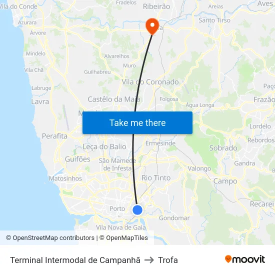 Terminal Intermodal de Campanhã to Trofa map