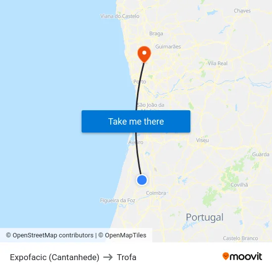 Expofacic (Cantanhede) to Trofa map