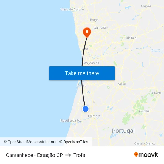 Cantanhede - Estação CP to Trofa map