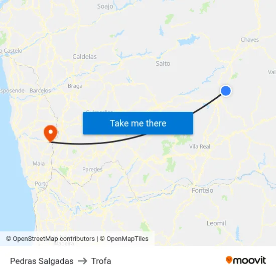 Pedras Salgadas to Trofa map