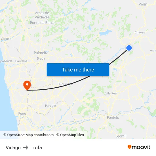 Vidago to Trofa map