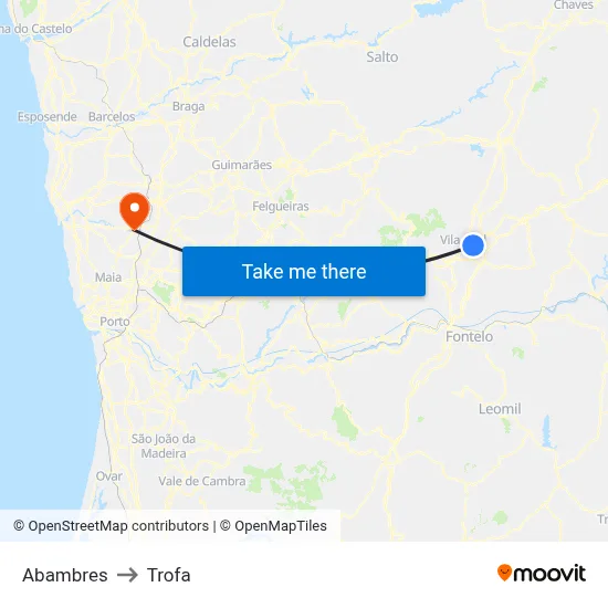 Abambres to Trofa map