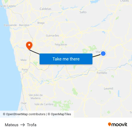 Mateus to Trofa map