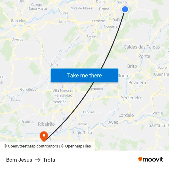 Bom Jesus to Trofa map