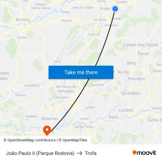 João Paulo Ii (Parque Rodovia) to Trofa map