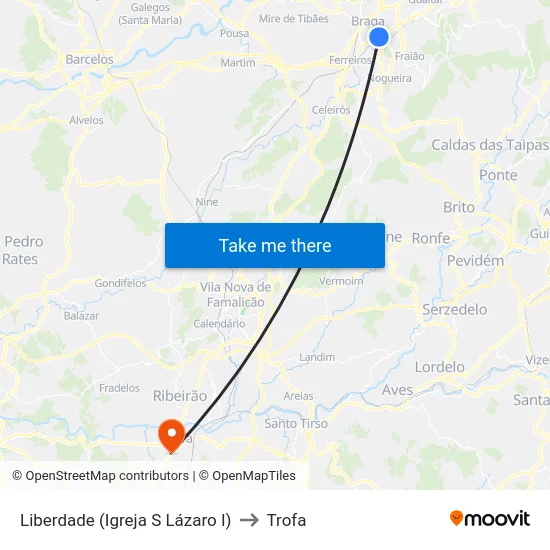 Liberdade (Igreja S Lázaro I) to Trofa map