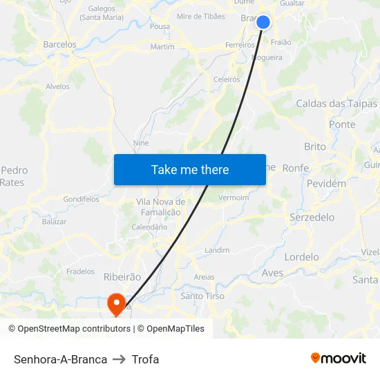 Senhora-A-Branca to Trofa map