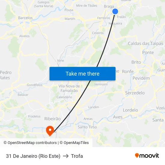 31 De Janeiro (Rio Este) to Trofa map