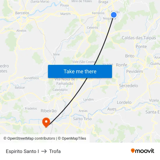 Espirito Santo I to Trofa map