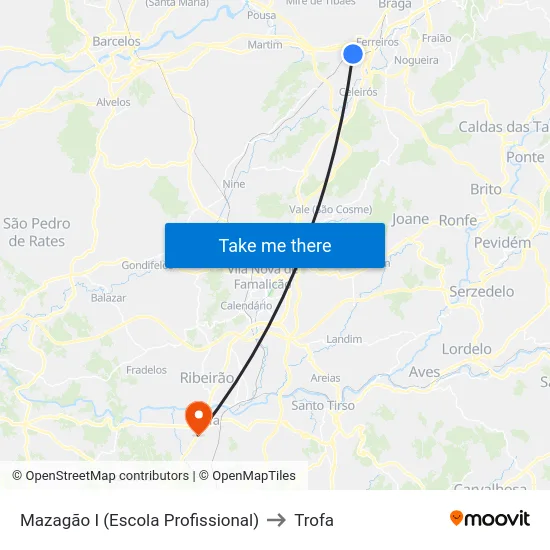 Mazagão I (Escola Profissional) to Trofa map