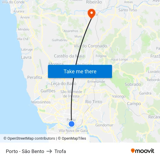 Porto - São Bento to Trofa map