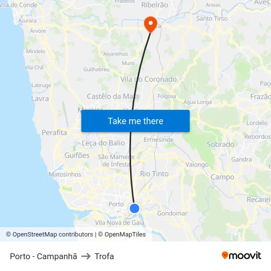 Porto - Campanhã to Trofa map
