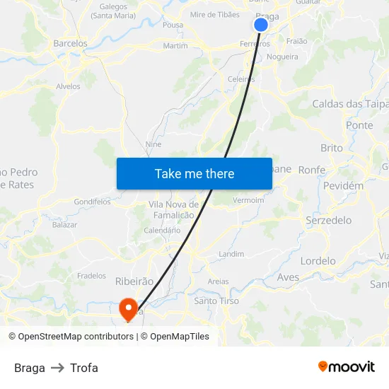 Braga to Trofa map