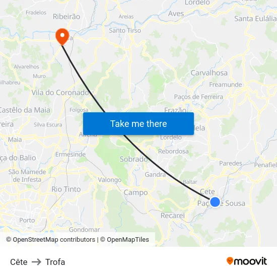 Cête to Trofa map
