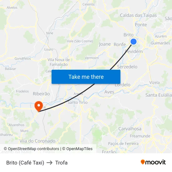 Brito (Café Taxi) to Trofa map