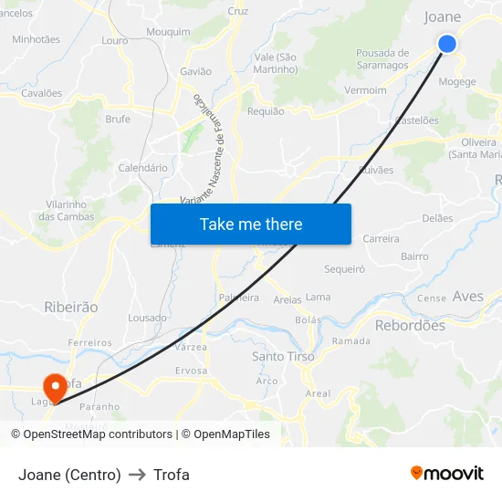 Joane (Centro) to Trofa map