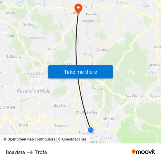 Boavista to Trofa map