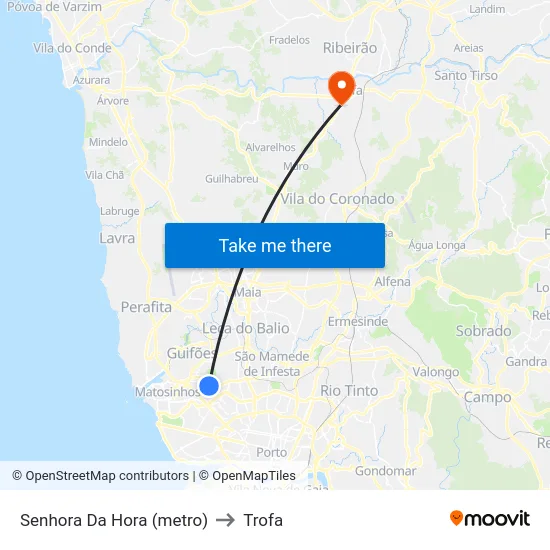 Senhora Da Hora (metro) to Trofa map