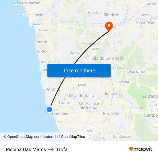 Piscina Das Marés to Trofa map