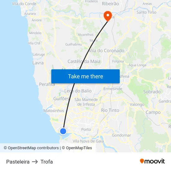 Pasteleira to Trofa map
