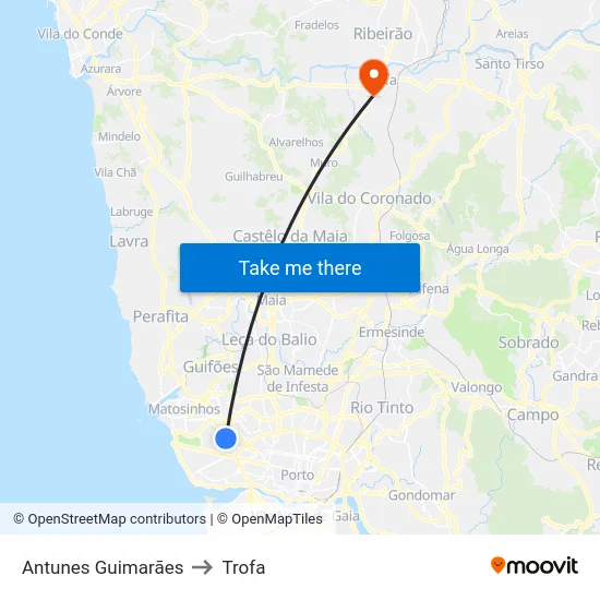 Antunes Guimarães to Trofa map