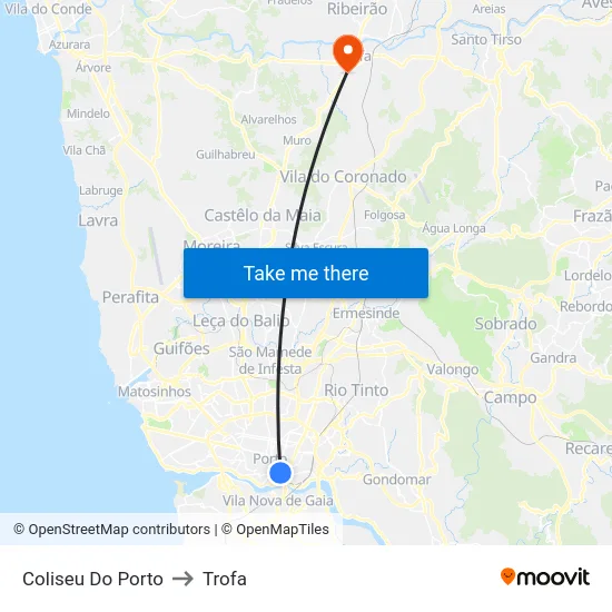 Coliseu Do Porto to Trofa map